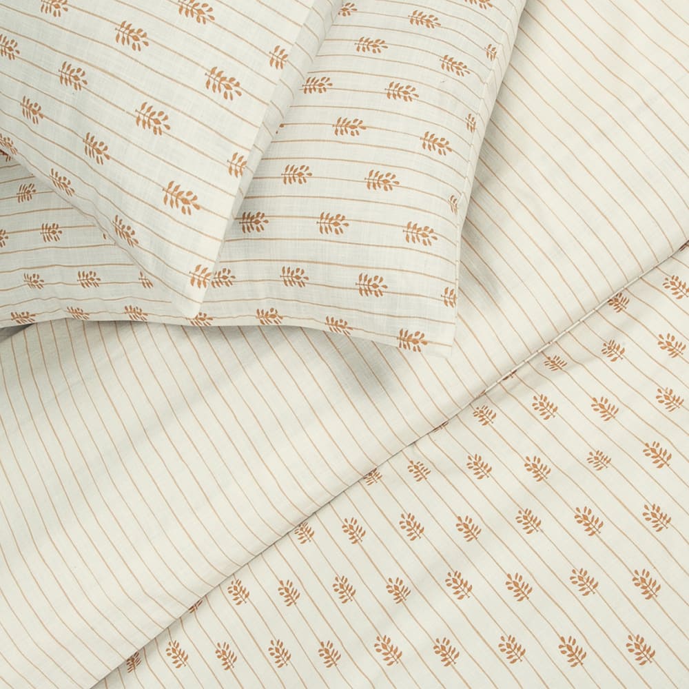 Parure de lit double à rayures fleurie effet lin 260x240cm — vue 3
