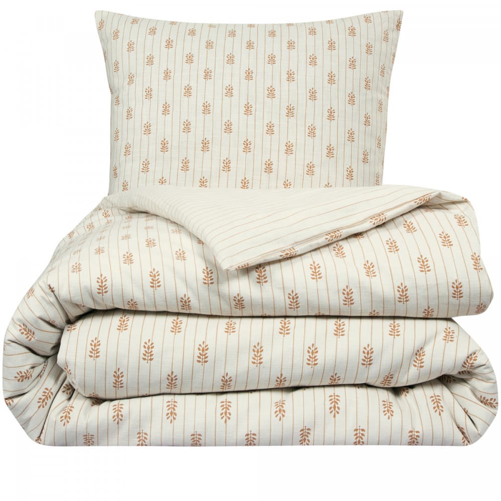 Parure de lit double à rayures fleurie effet lin 260x240cm — vue 4