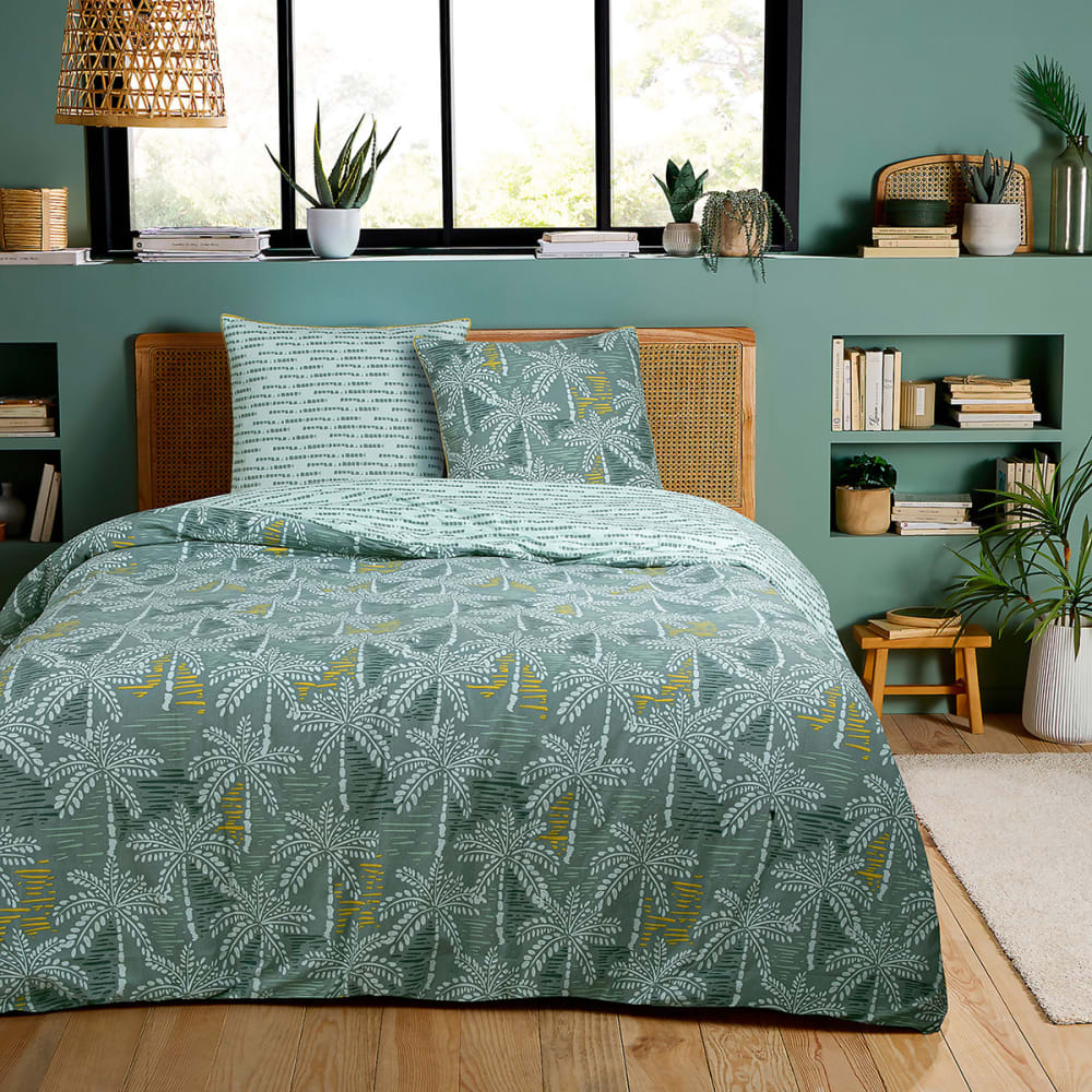 Parure de lit double palmiers en microfibre lavée 260x240cm