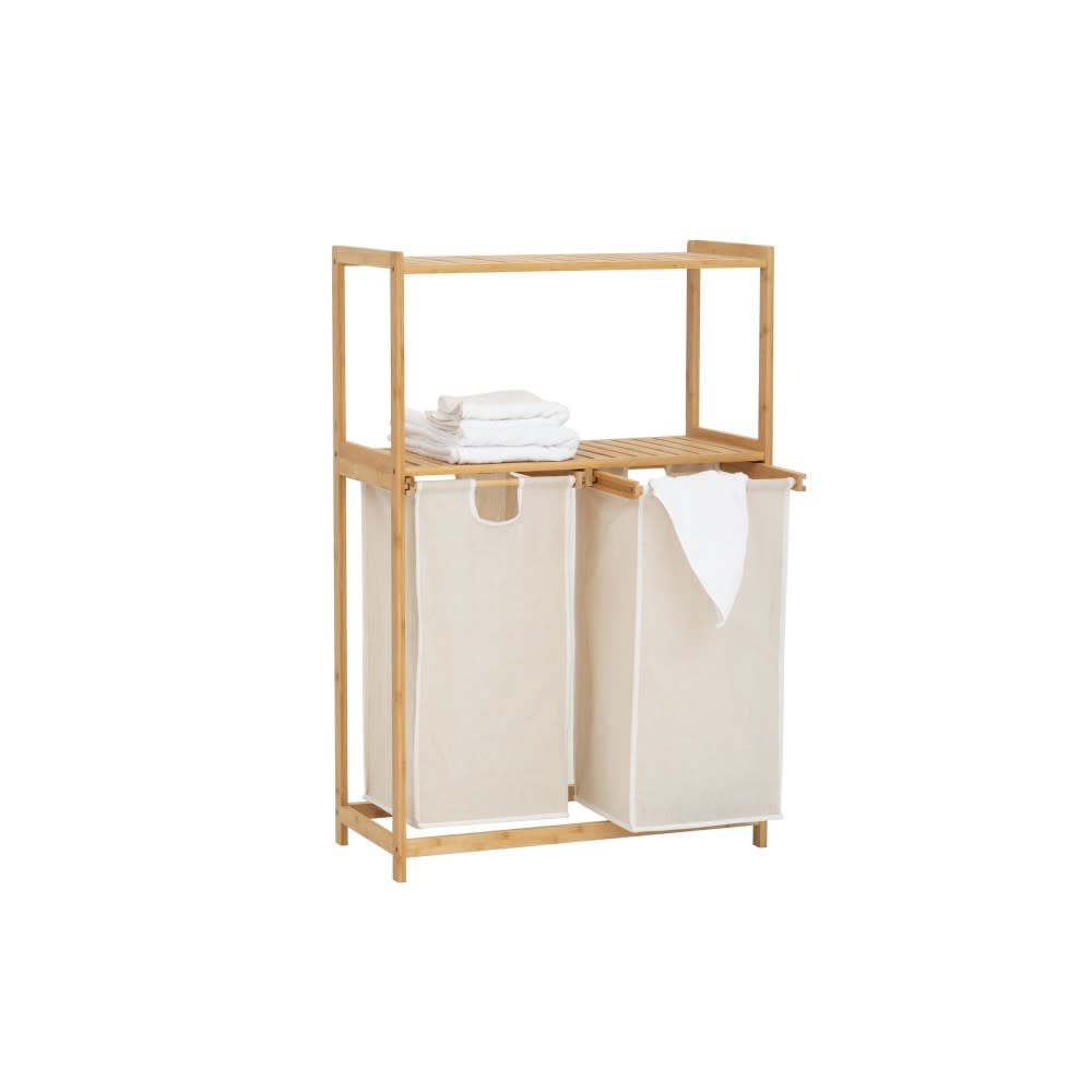 Etagère bambou avec 2 paniers à linge