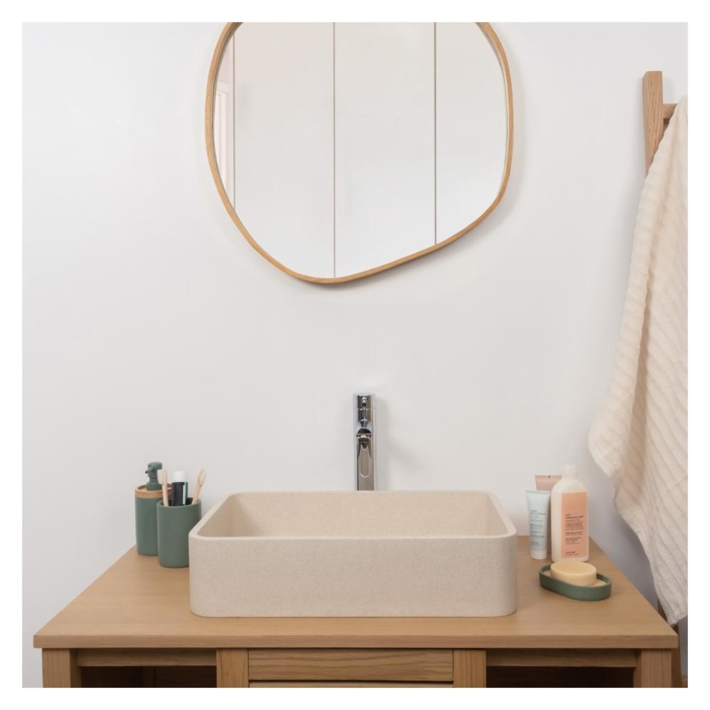 Vasque à poser rectangle en grès beige 50x32,5cm