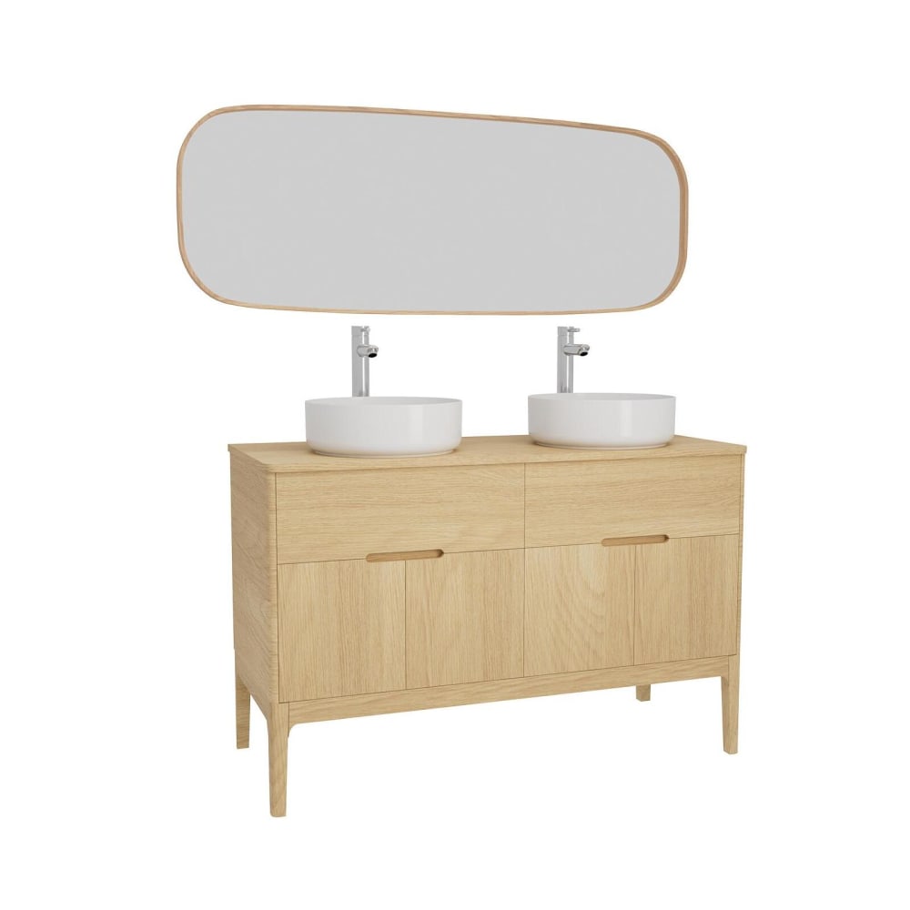 Ensemble meuble double vasque  120cm + vasque + robinet + miroir