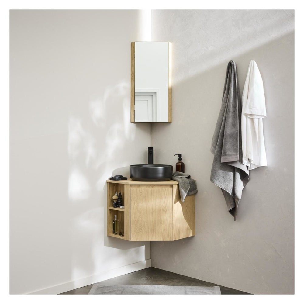 Ensemble meuble sous vasque d'angle + vasque + robinet + armoire