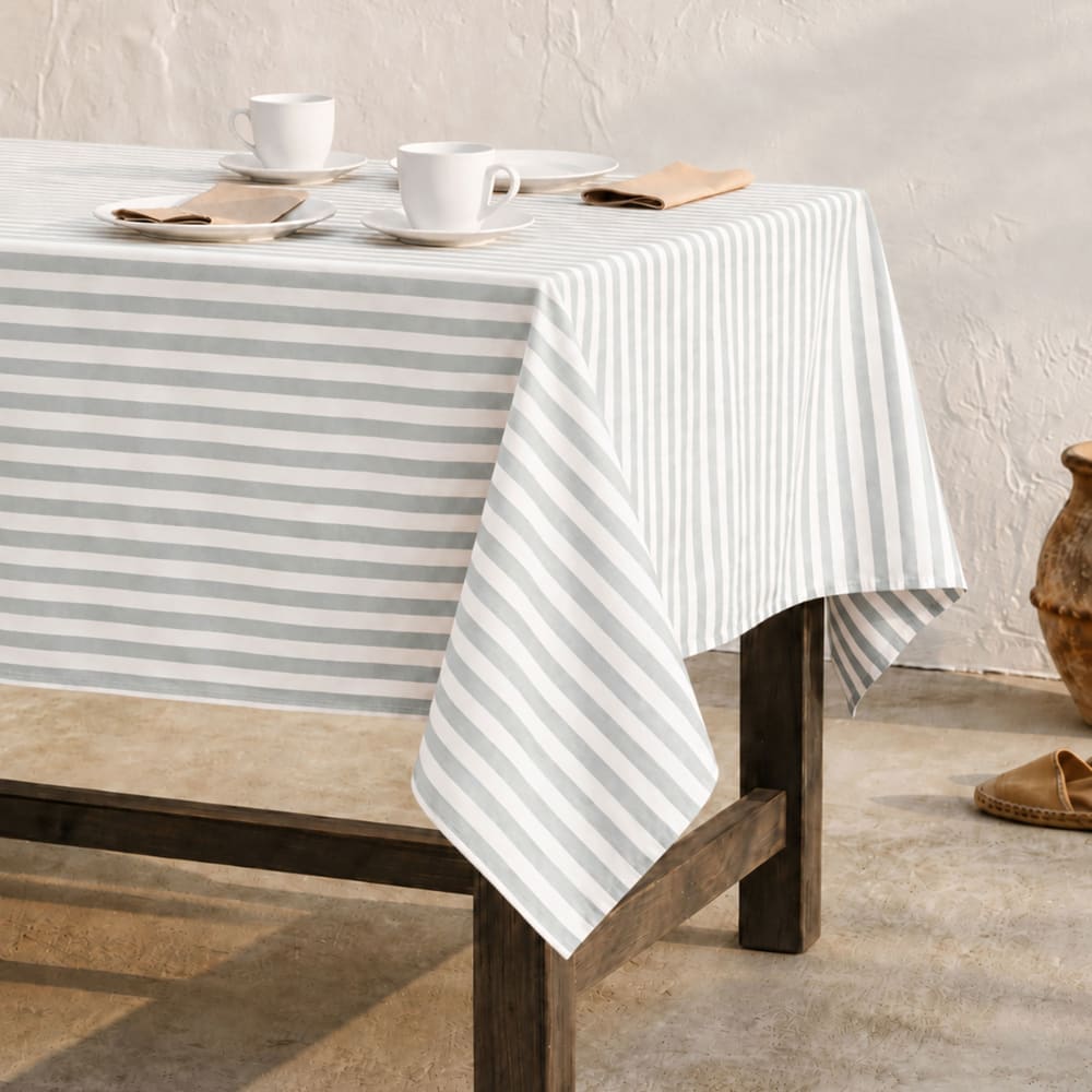 Nappe imperméable rayures toucher tissu aqua marine 140x200 cm