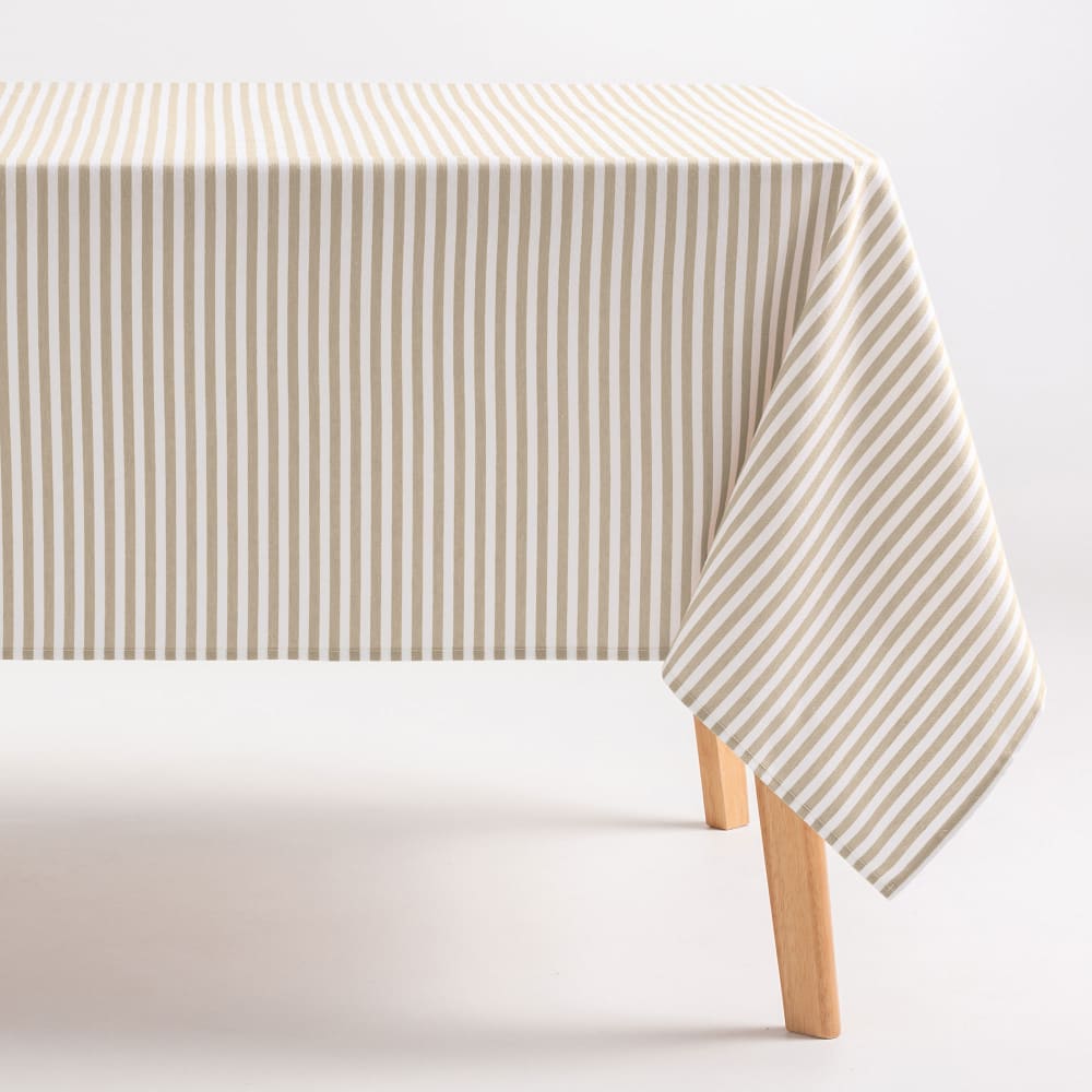 Nappe imperméable rayures toucher tissu lin 160x180 cm