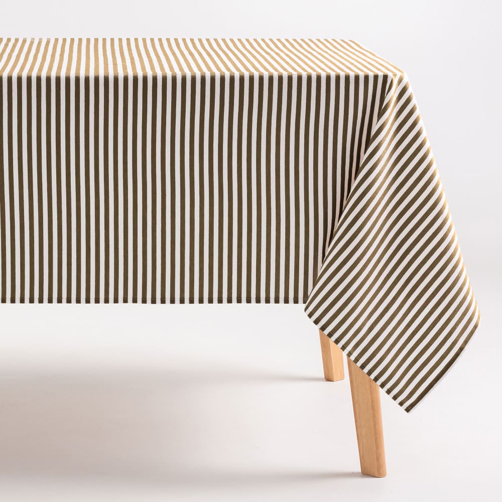 Nappe imperméable rayures toucher tissu taupe 160x300 cm