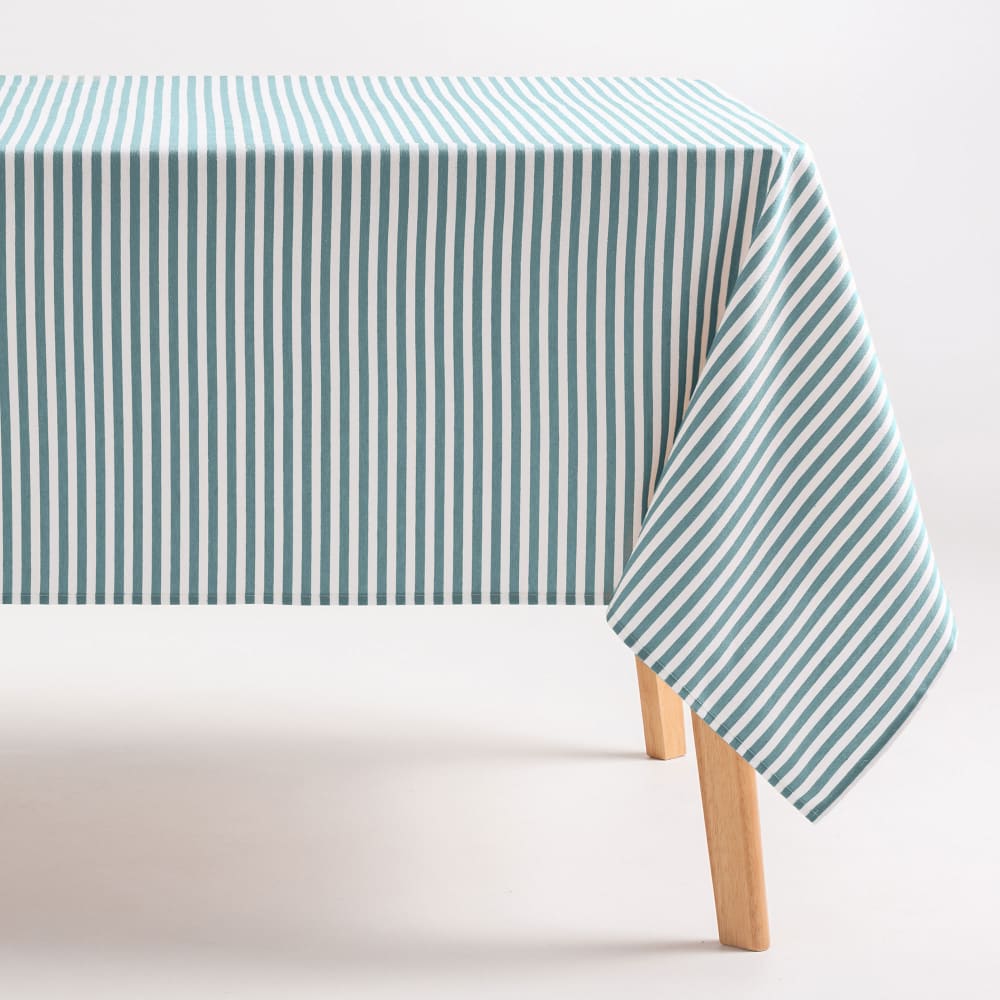 Nappe imperméable rayures toucher tissu aqua marine 160x100 cm