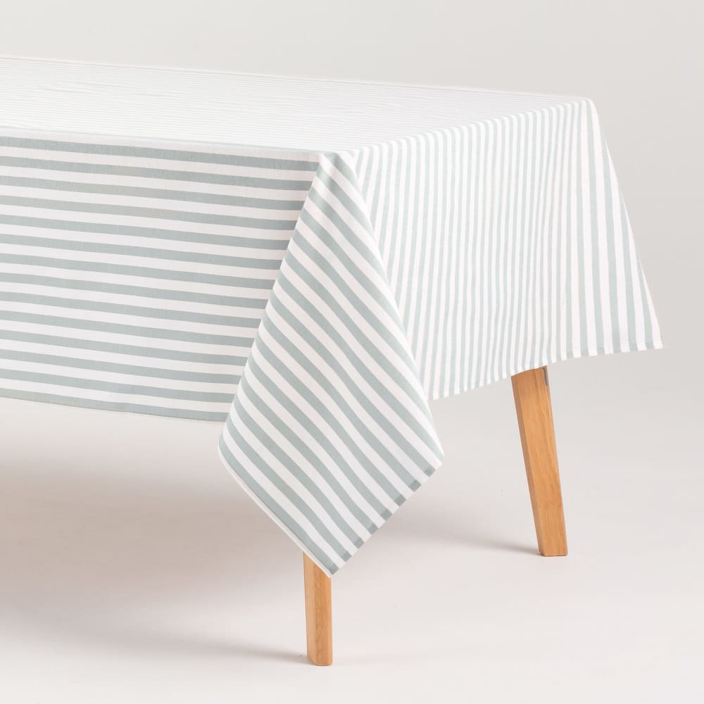 Nappe imperméable rayures toucher tissu aqua marine 140x140 cm