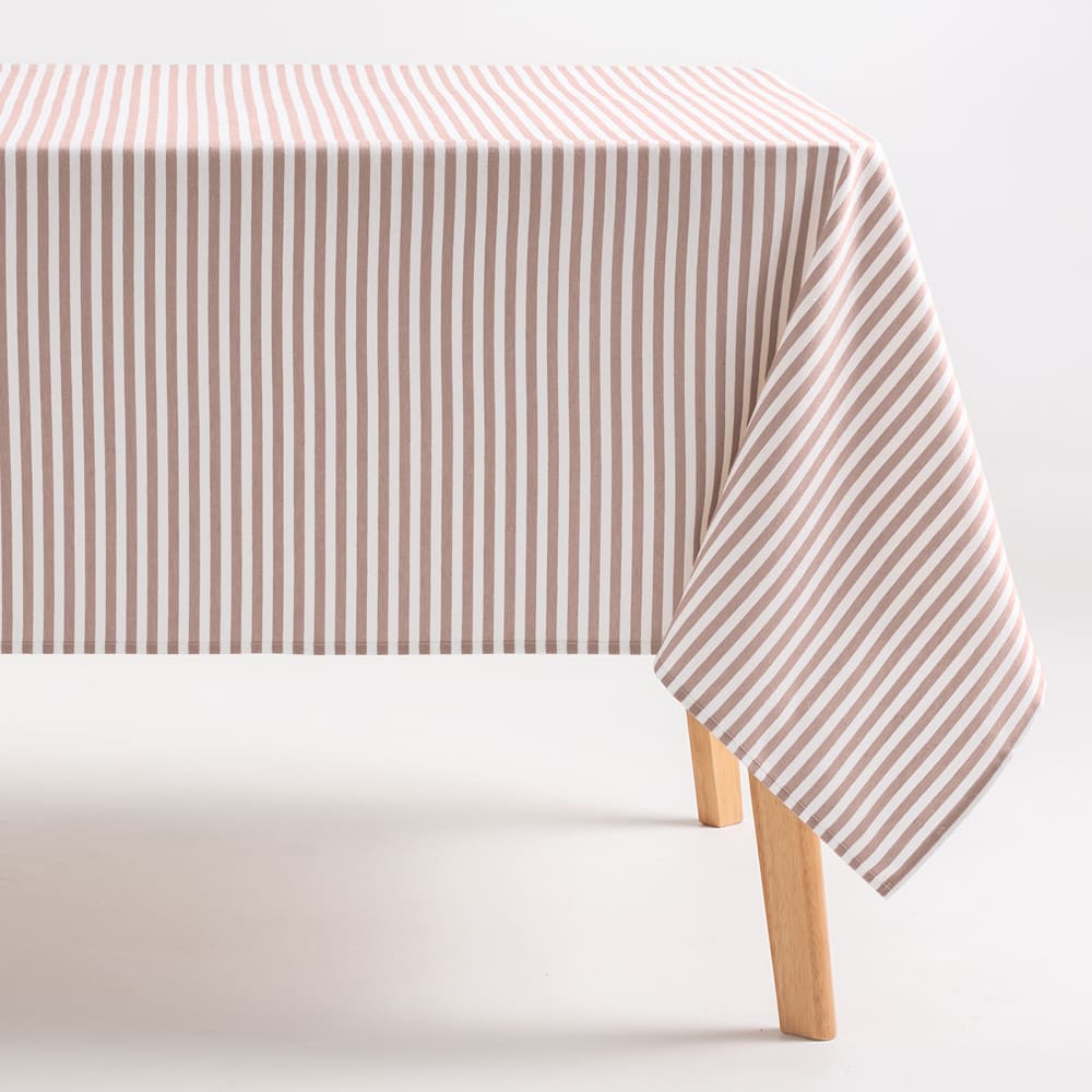 Nappe imperméable rayures toucher tissu saumon 160x160 cm