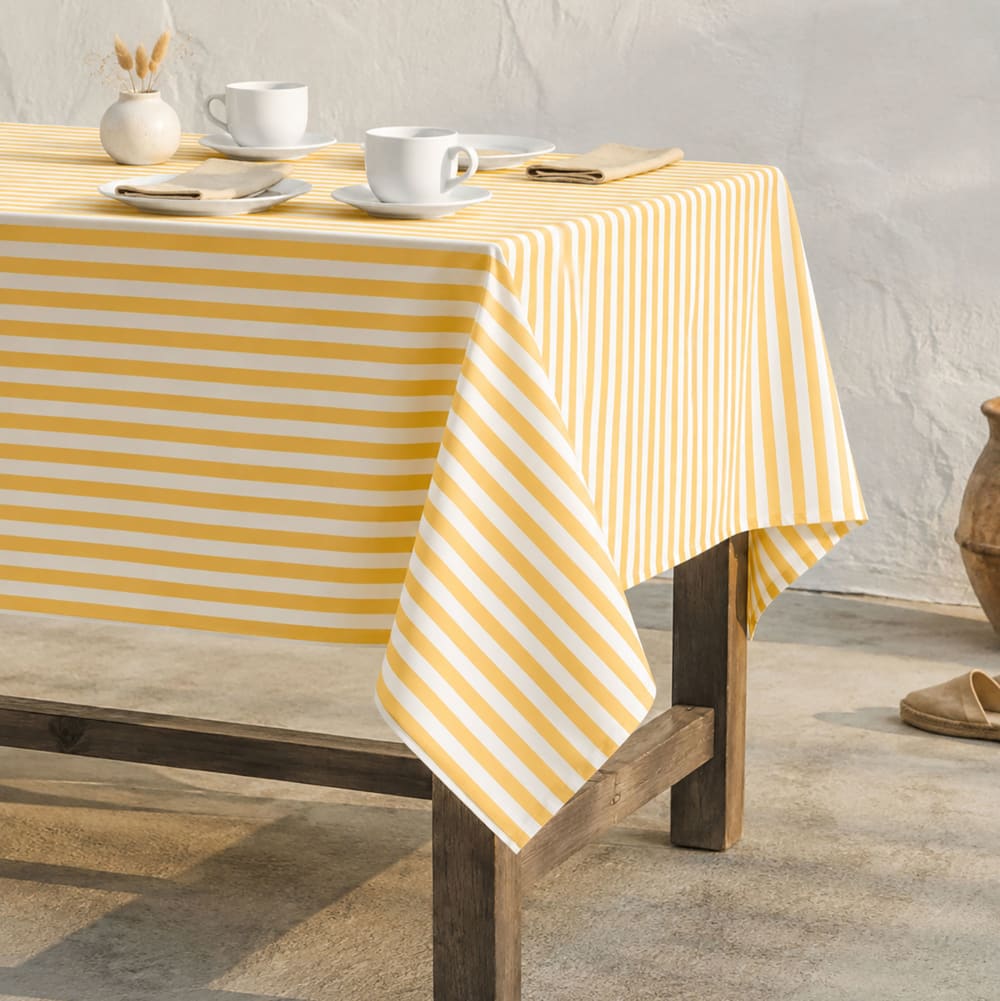 Nappe imperméable rayures toucher tissu jaune 140x240 cm