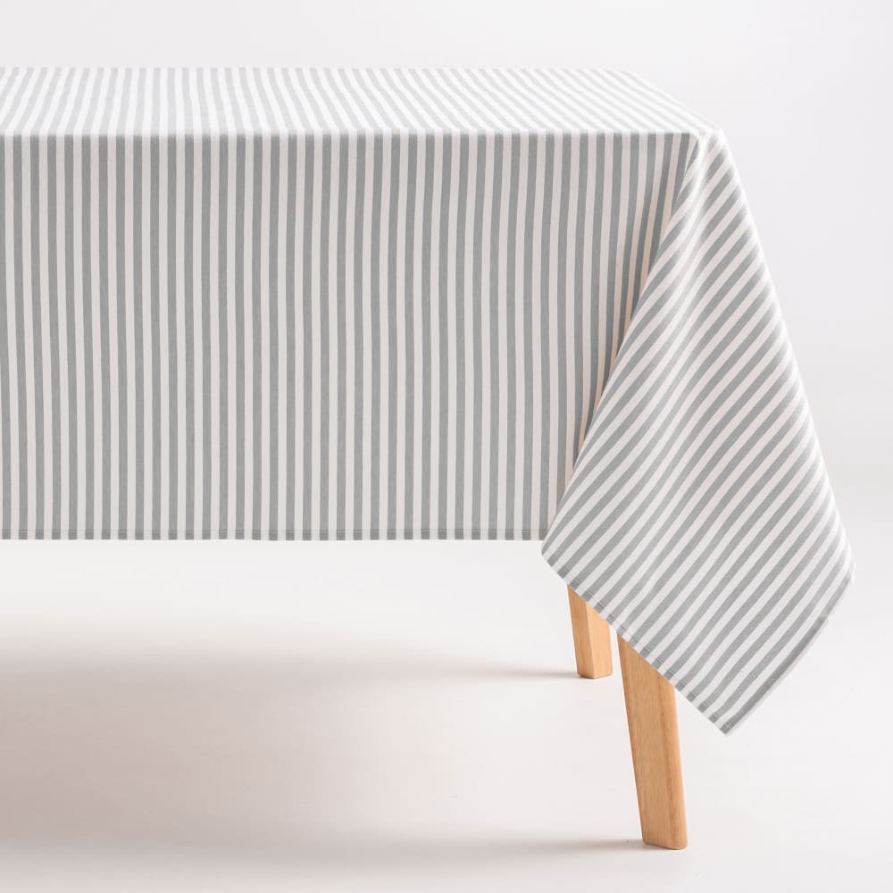 Nappe imperméable rayures toucher tissu gris clair 160x160 cm