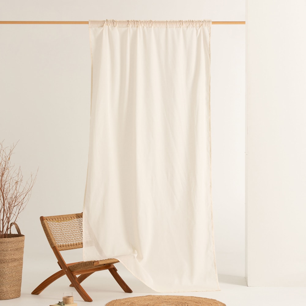 Gamusi Vorhang mit Schlaufen aus Baumwolle, Ecru 150x270 cm style landhaus Braun Öko-Tex Zertifikat Baumwolle
