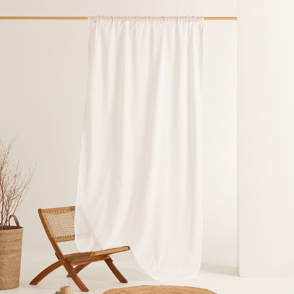 Gamusi Vorhang mit Schlaufen aus Baumwolle, Weiß 150x270 cm style landhaus Weiß Öko-Tex Zertifikat Baumwolle
