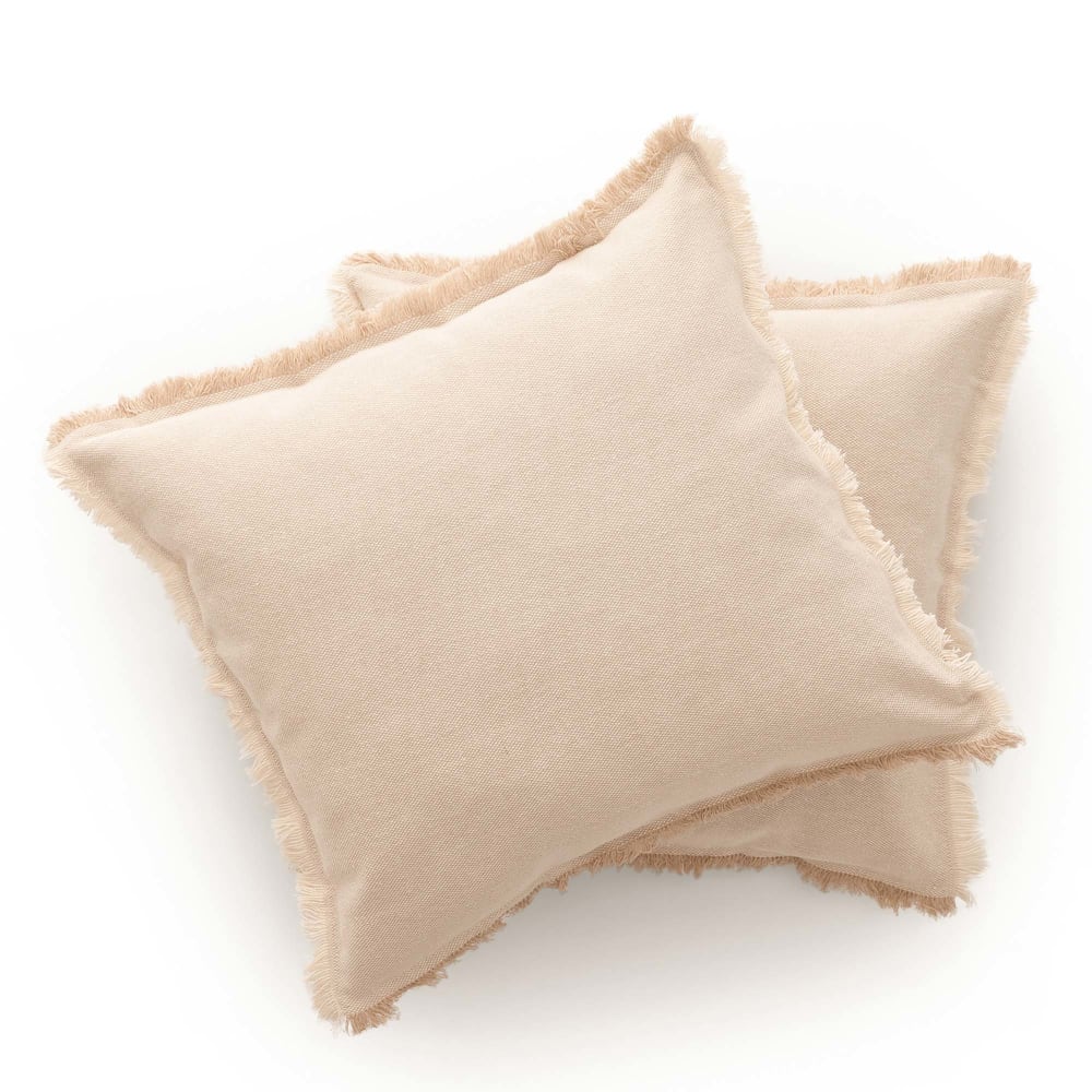 Lot de 2 housses de coussin avec franges écru 50x50 cm