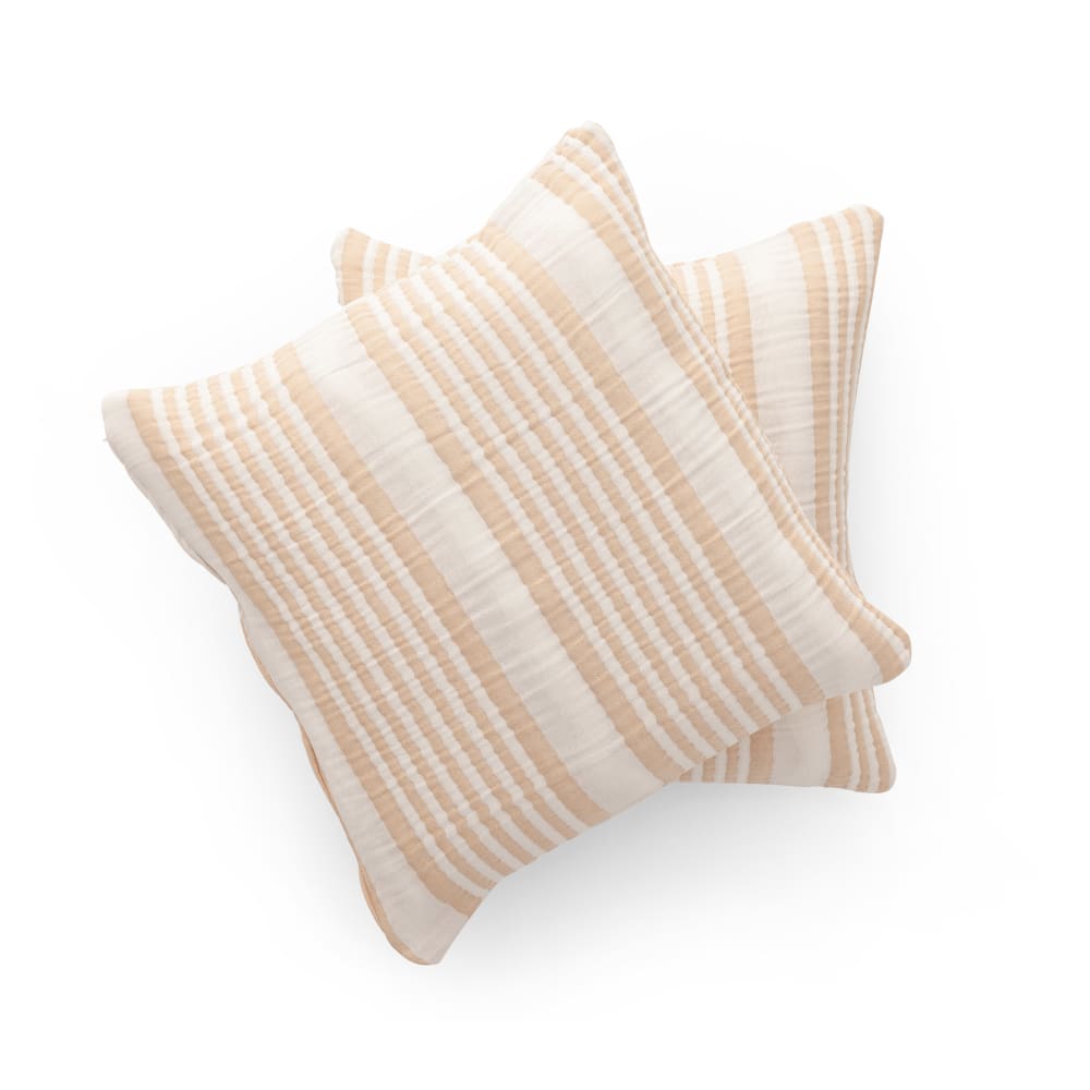 Lot de 2 housses de coussin coton à rayures beige 45x45 cm