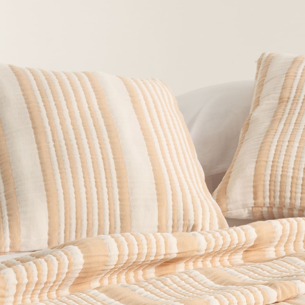 Lot de 2 housses de coussin coton à rayures beige 45x45 cm — vue 3