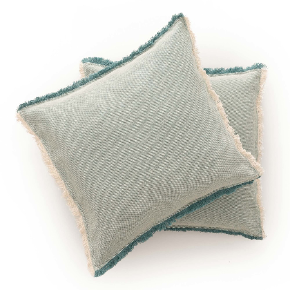 Lot de 2 housses de coussin avec franges aqua marine 50x50 cm