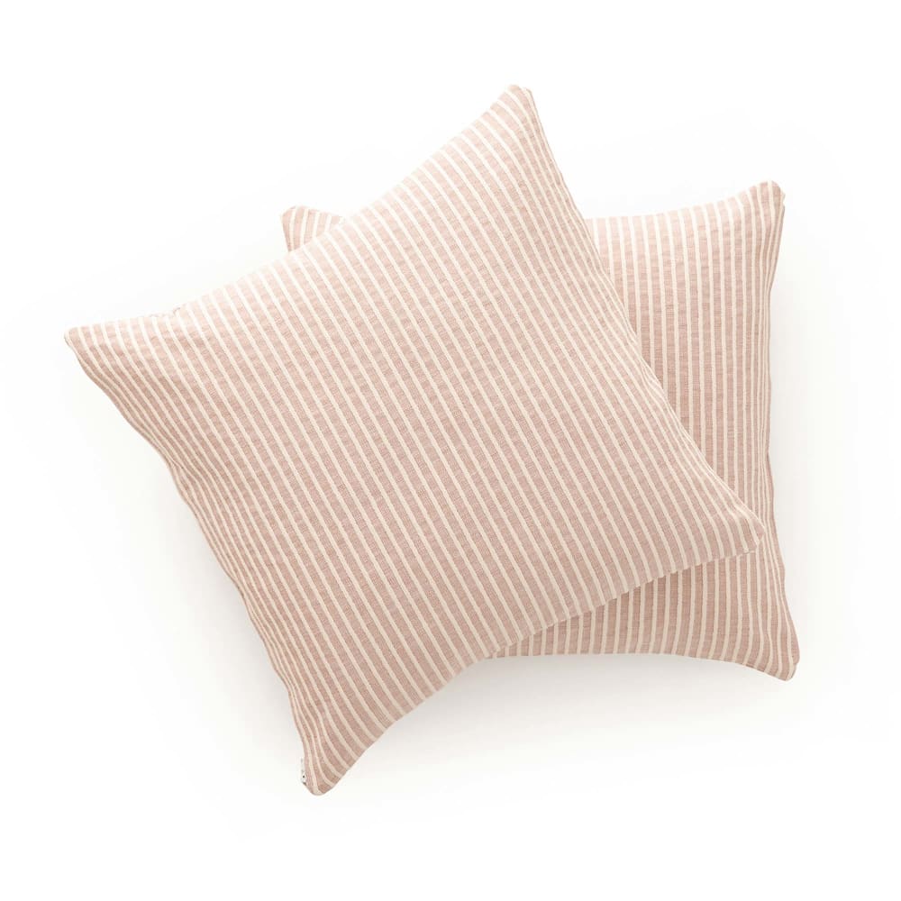 Lot de 2 housses de coussin coton à rayures rose 45x45 cm