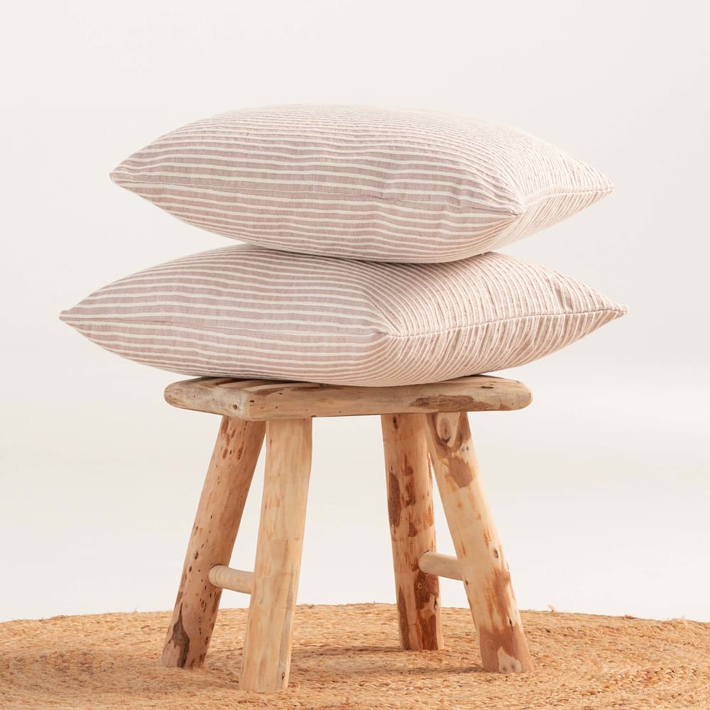 Lot de 2 housses de coussin coton à rayures rose 45x45 cm — vue 3