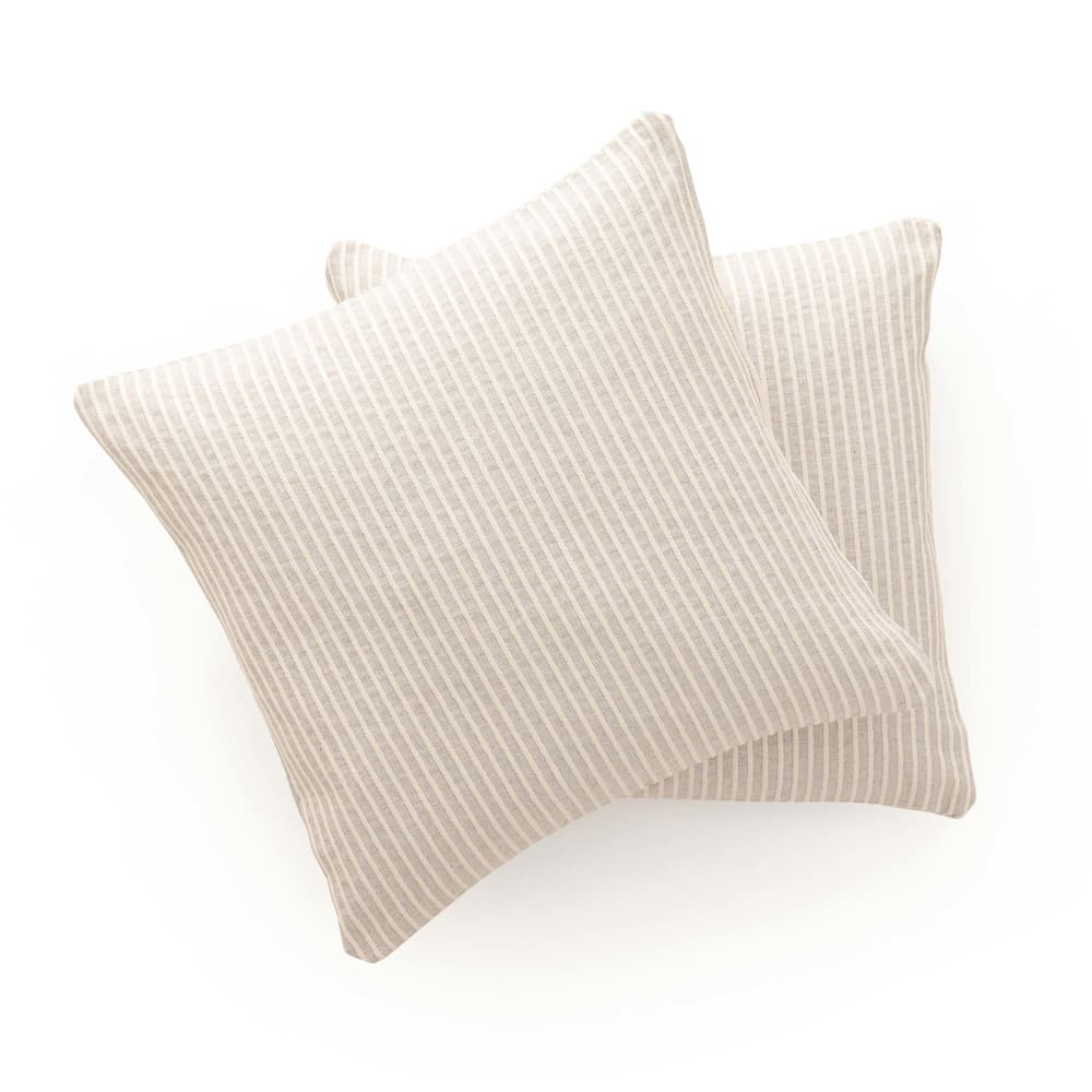 Lot de 2 housses de coussin coton à rayures gris clair 45x45 cm