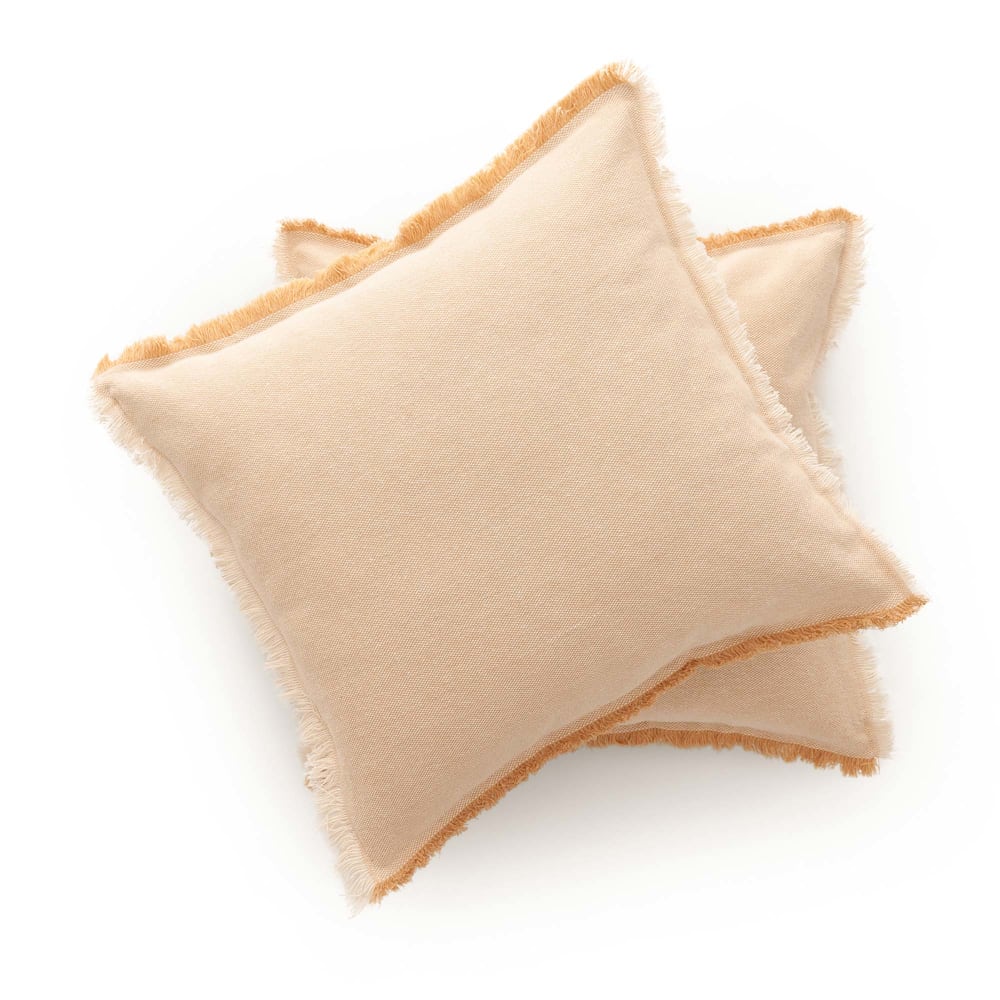 Lot de 2 housses de coussin avec franges beige 50x50 cm