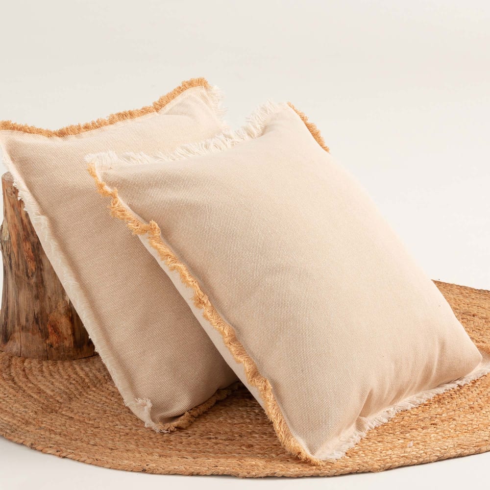 Lot de 2 housses de coussin avec franges beige 50x50 cm — vue 3