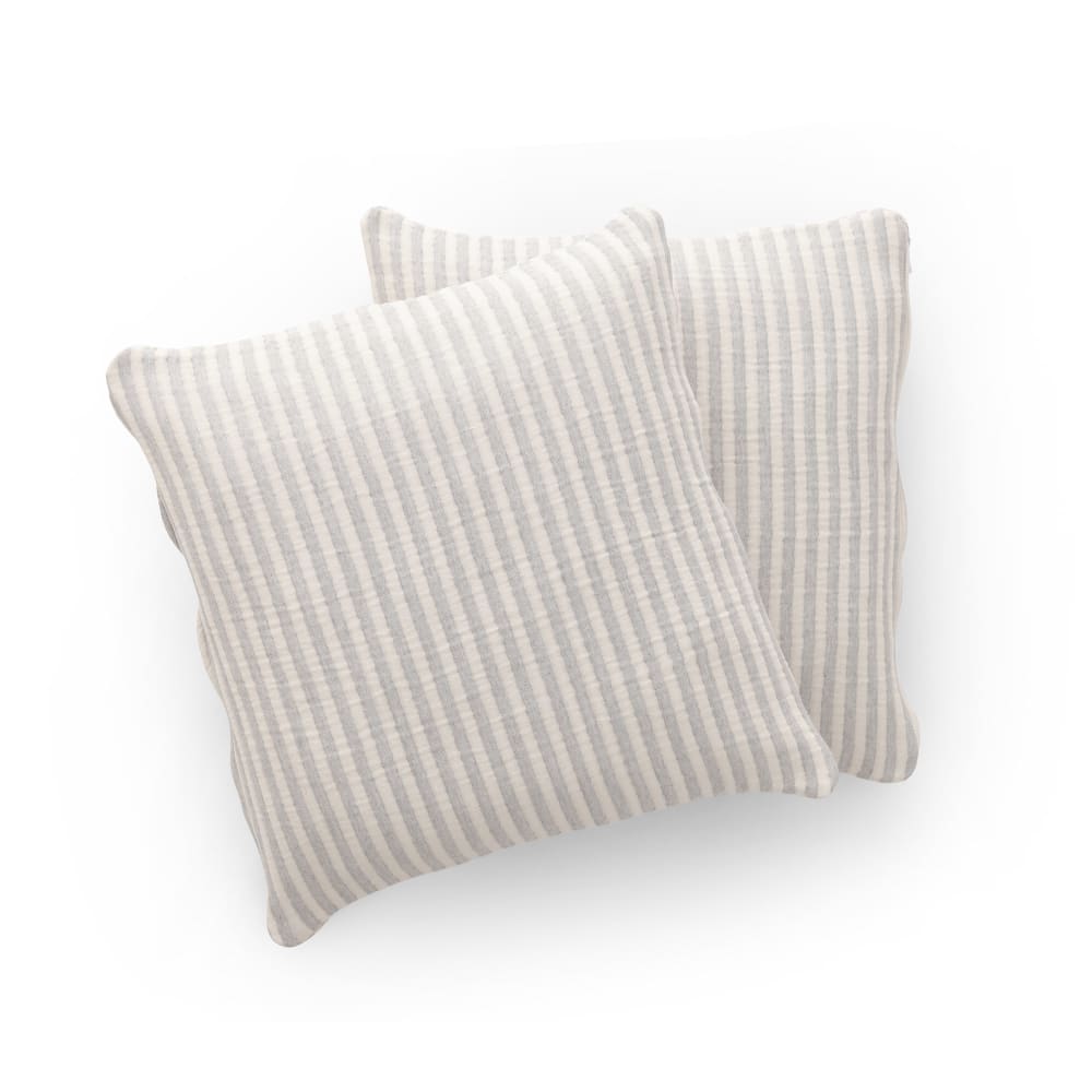 Gamusi 2er-Set Kissenbezügen aus Baumwolle mit Streifen, Hellgrau 45x45 cm style landhaus Silber Öko-Tex Zertifikat Baumwolle