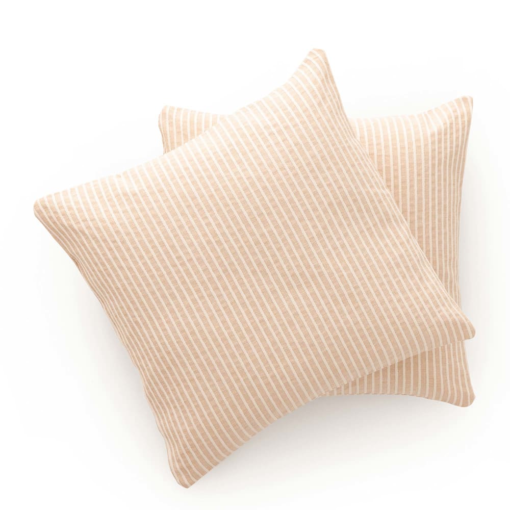 Gamusi 2er-Set Kissenbezügen aus Baumwolle mit Streifen, Beige 45x45 cm style landhaus Beige Öko-Tex Zertifikat Baumwolle