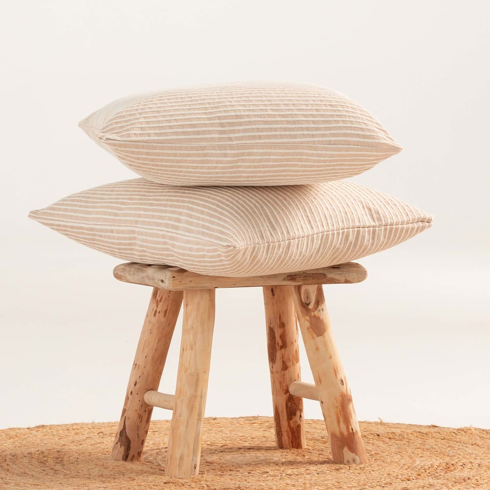 2er-Set Kissenbezügen aus Baumwolle mit Streifen, Beige 45x45 cm