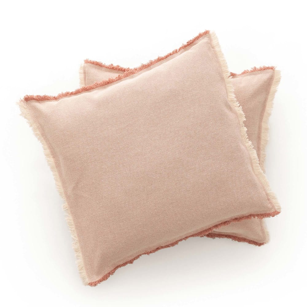 Lot de 2 housses de coussin avec franges mauve 50x50 cm