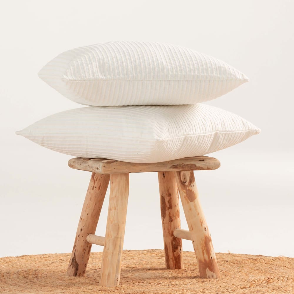 Lot de 2 housses de coussin coton à rayures blanc 45x45 cm — vue 3