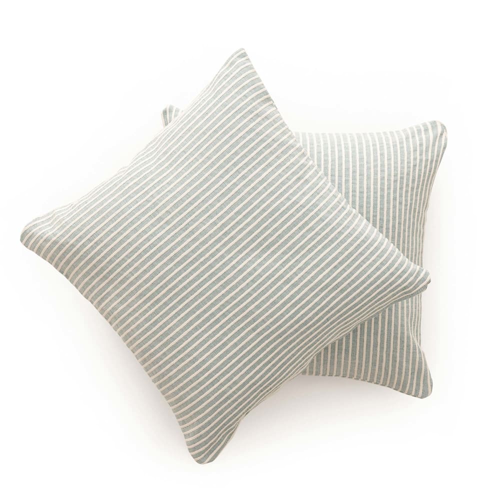 Lot de 2 housses de coussin coton à rayures aqua marine 45x45 cm