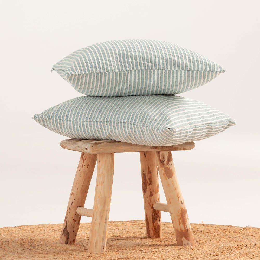 Lot de 2 housses de coussin coton à rayures aqua marine 45x45 cm — vue 3