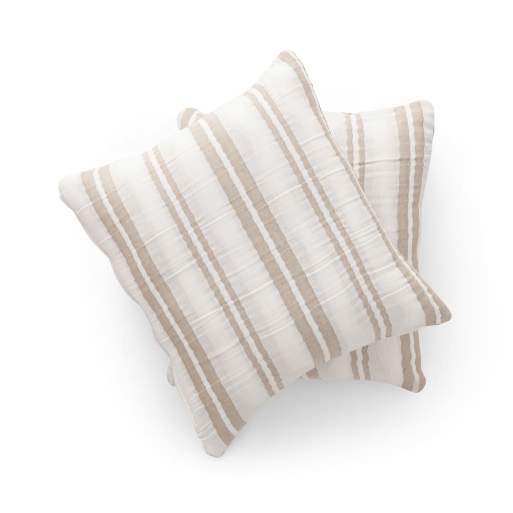 Lot de 2 housses de coussin coton à rayures pierre 45x45 cm