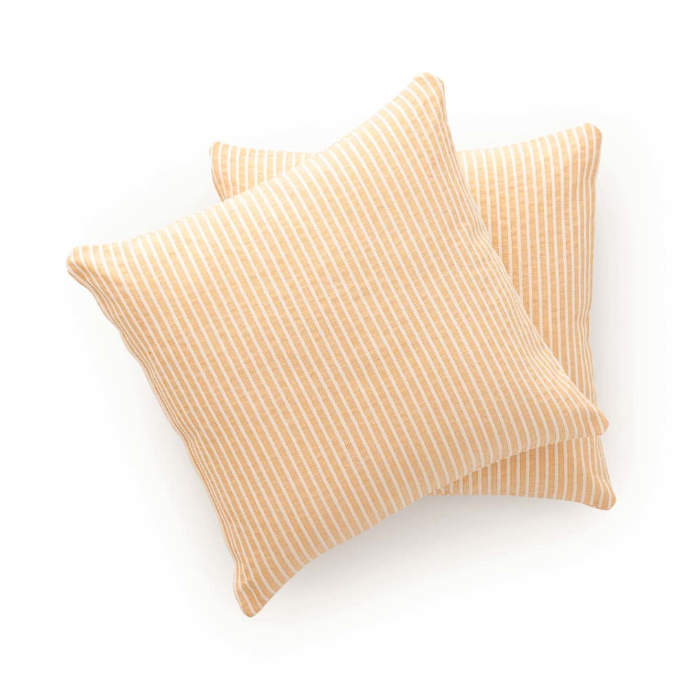 Lot de 2 housses de coussin coton à rayures jaune 45x45 cm
