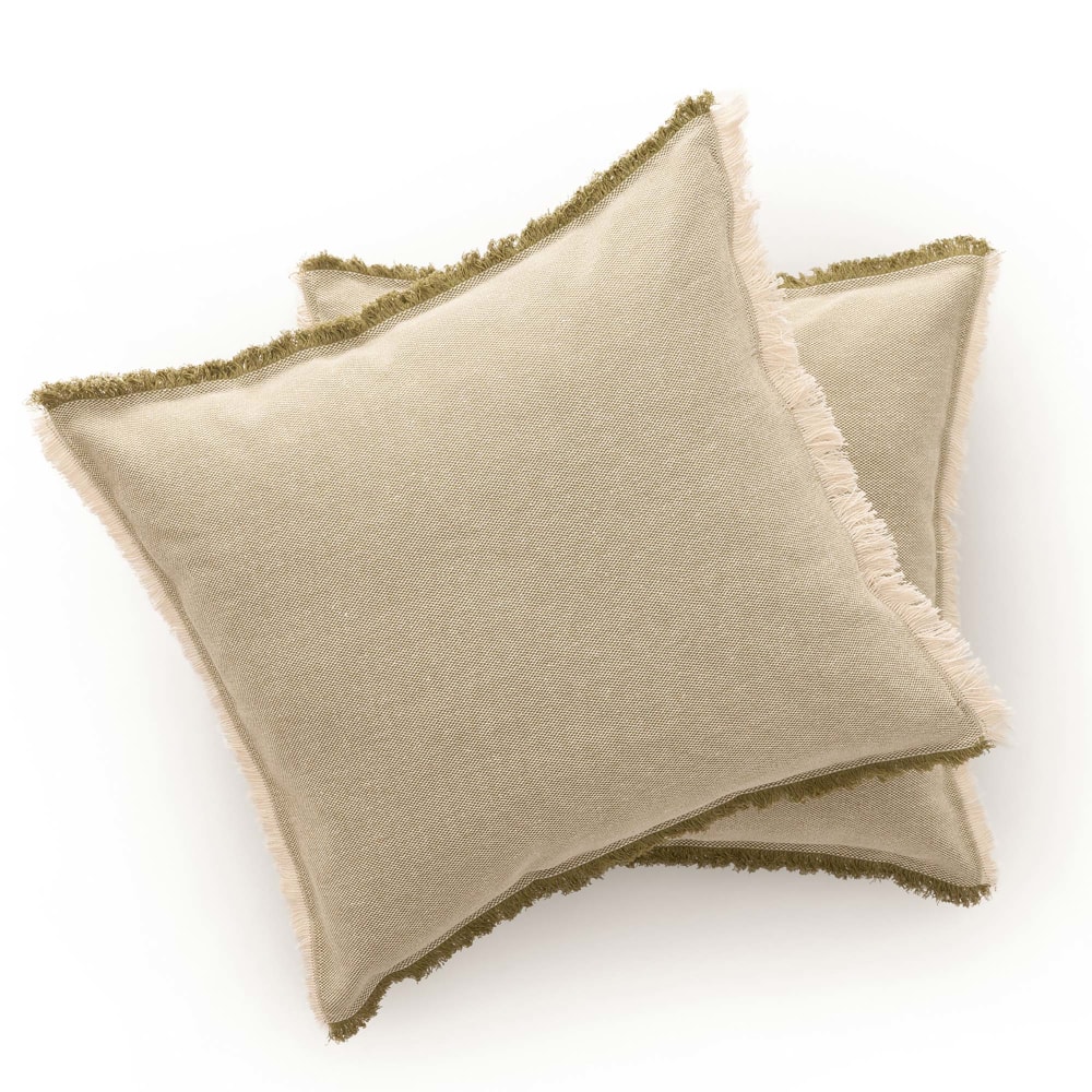 Lot de 2 housses de coussin avec franges vert 50x50 cm