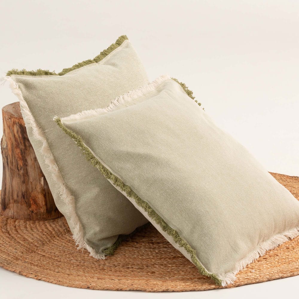 Lot de 2 housses de coussin avec franges vert 50x50 cm — vue 3