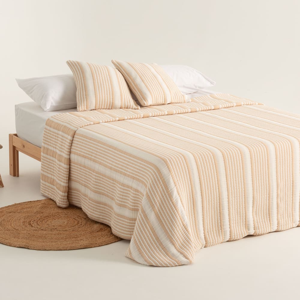 Couvre-lit en jacquard de coton à rayures, beige 180x270 cm