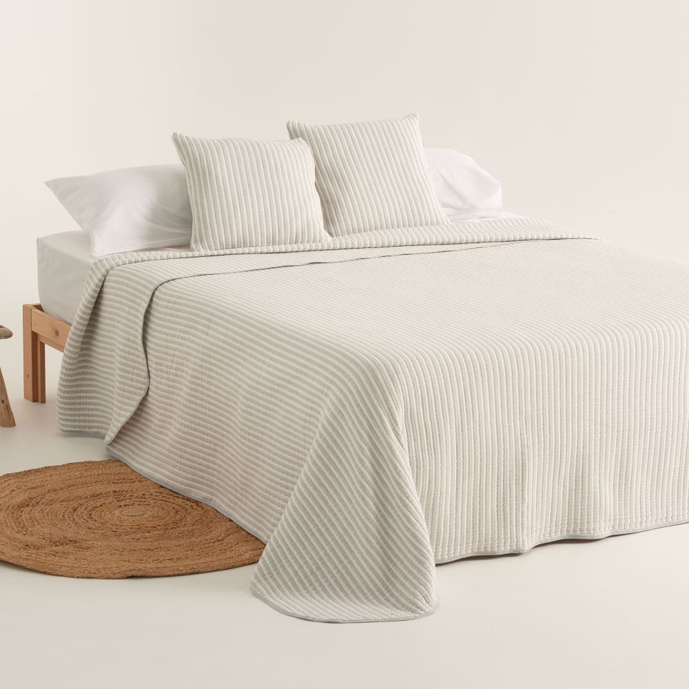 Couvre-lit en jacquard de coton à rayures, gris clair 250x270 cm