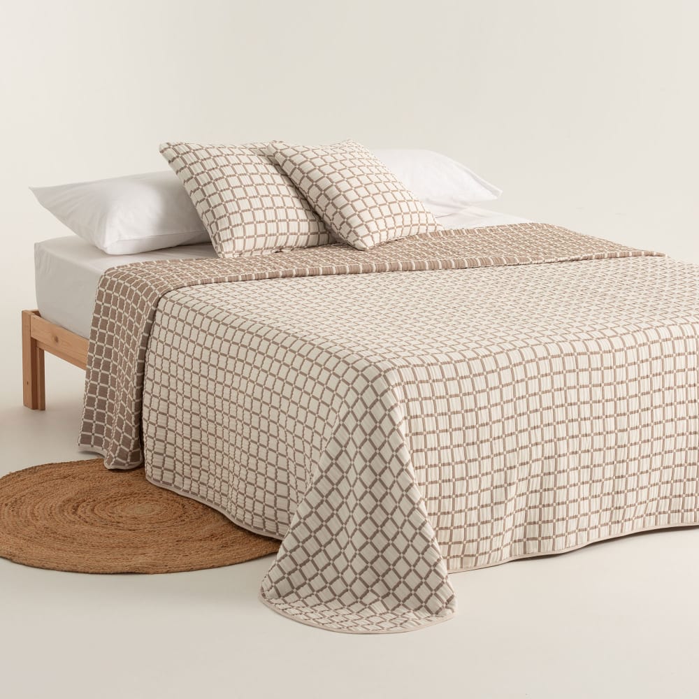 Couvre-lit en jacquard de coton à carreaux, 180x270 cm