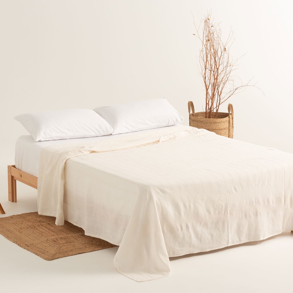 Plaid couvre-lit en coton doux écru 230x280 cm