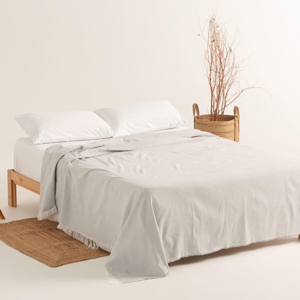 Plaid couvre-lit en coton doux gris clair 180x280 cm