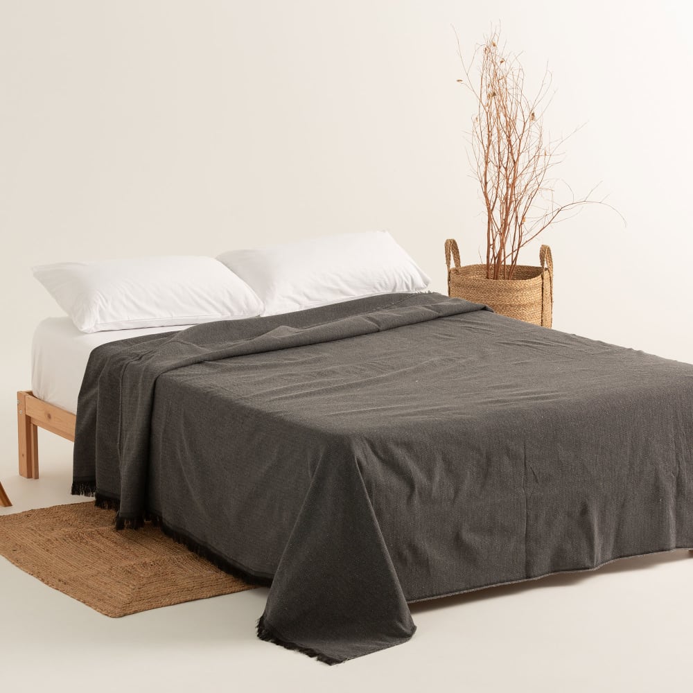 Plaid couvre-lit en coton doux noir 180x280 cm