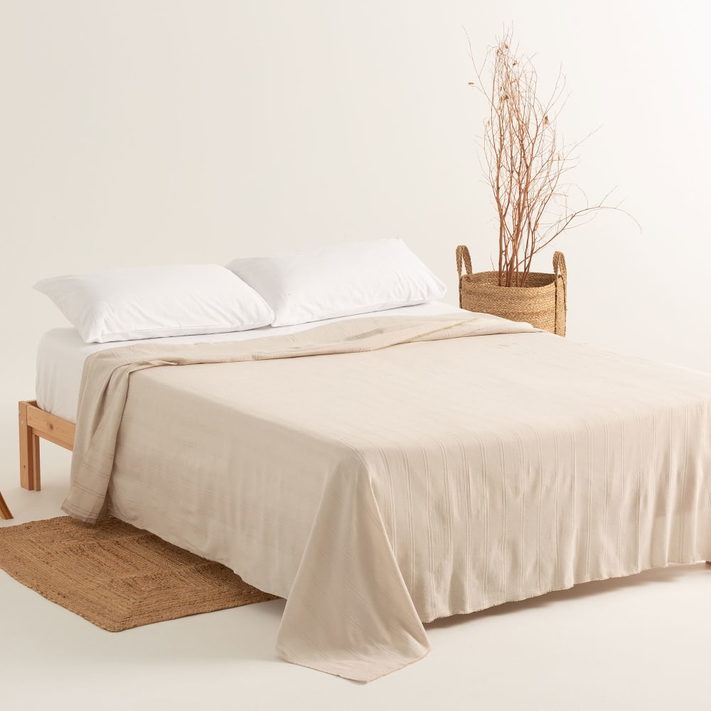 Plaid couvre-lit en coton doux beige 180x280 cm