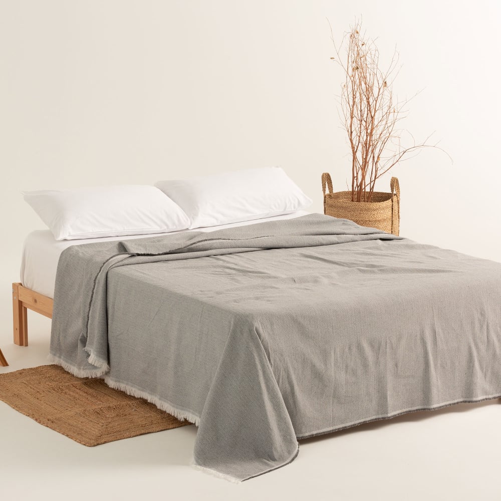 Plaid couvre-lit en coton doux gris 230x280 cm