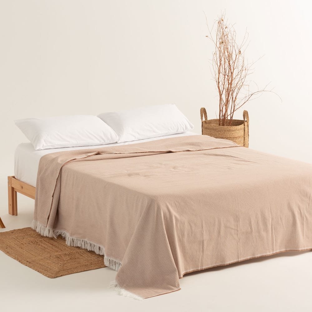 Plaid couvre-lit en coton doux beige 230x280 cm
