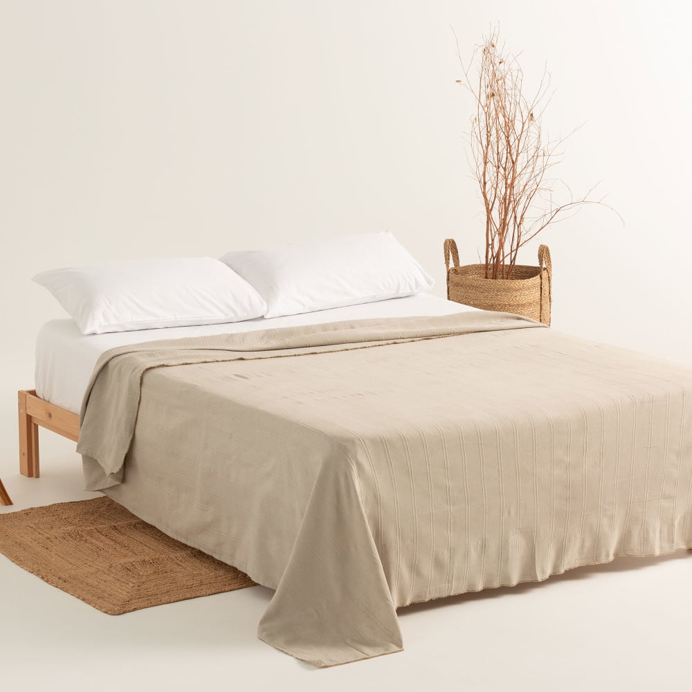 Plaid couvre-lit en coton doux pierre 230x280 cm