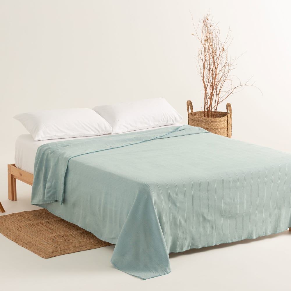 Plaid couvre-lit en coton doux couleur eau 230x280 cm