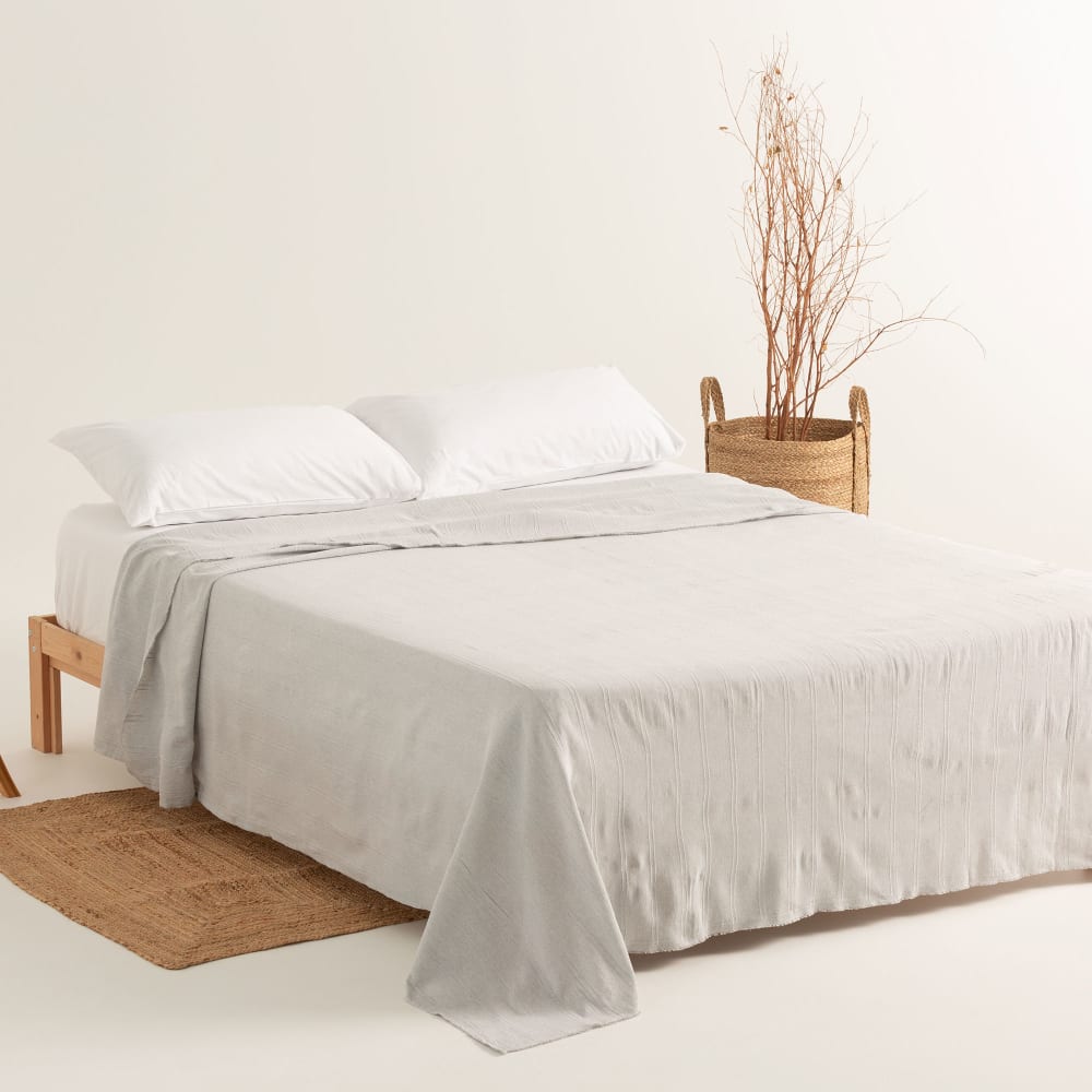 Plaid couvre-lit en coton doux gris clair 180x280 cm