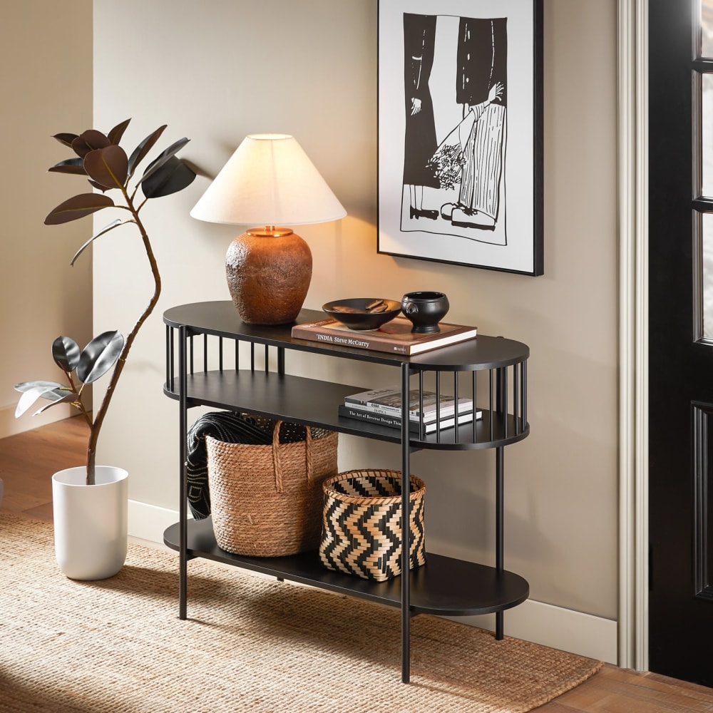 Table console à 3 niveaux pour salon,entrée et couloir effet bois noir